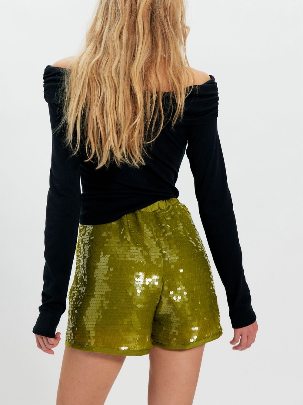 Free people Wisteria sequin shorts w Drawstrings Green Sz XS oversized Festival - Picture 4 of 15